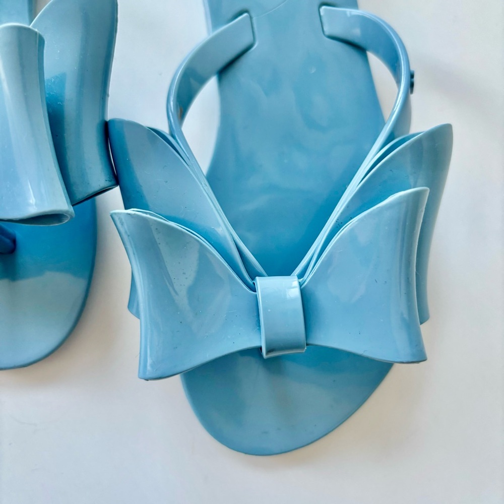 Mini Melissa Bow Jelly Sandals Blue Girls Toddler Flip Flops Glossy Waterproof - Picture 3 of 7